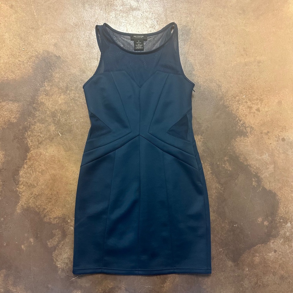 MM Couture Navy Sleeveless Mesh Panel Mini Dress